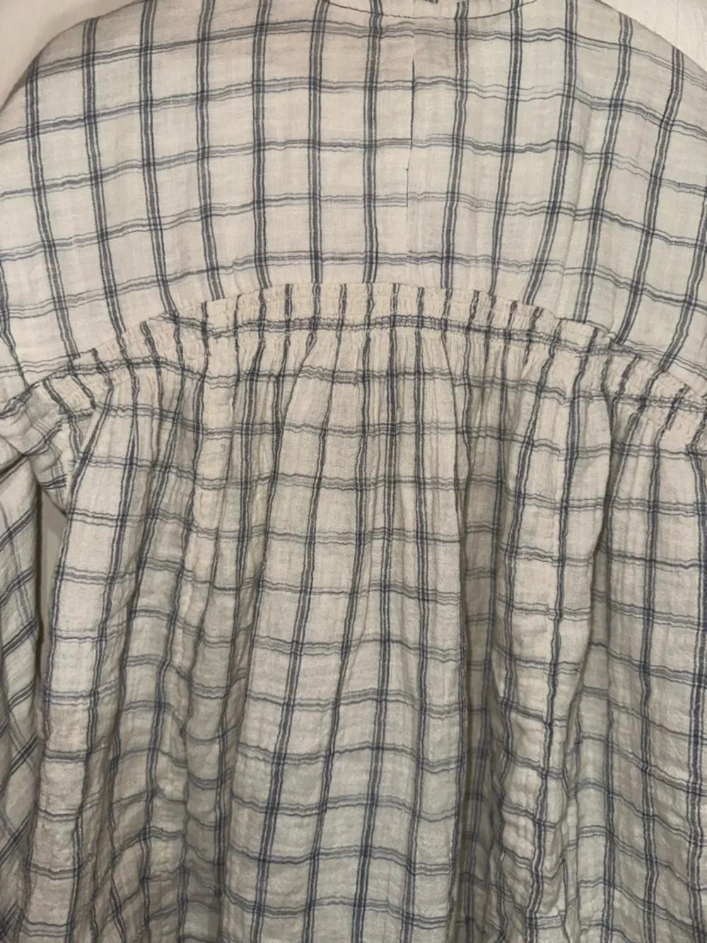 Free People Lightweight White and Blue Plaid Hooded Gauzy Cotton Tunic Top S